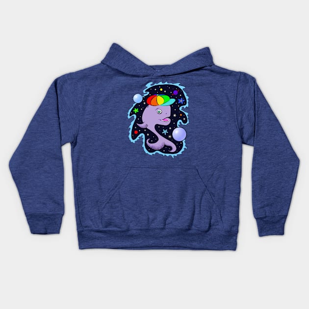 Space Whale Rainbow Hat Kids Hoodie by LockeNLore